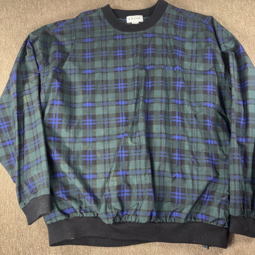 Vintage 90s IZOD Plaid Golf Pullover Windbreaker Men’s Long Sleeve Large Zipper